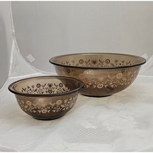 2 Vintage Pyrex Festive Harvest Birds Mixing Bowls